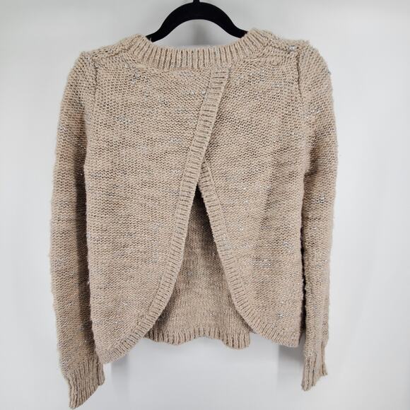 Banana Republic Neutral Tan Italian Wool Yarn Metallic Open Tulip Hem Back XS - Picture 7 of 10